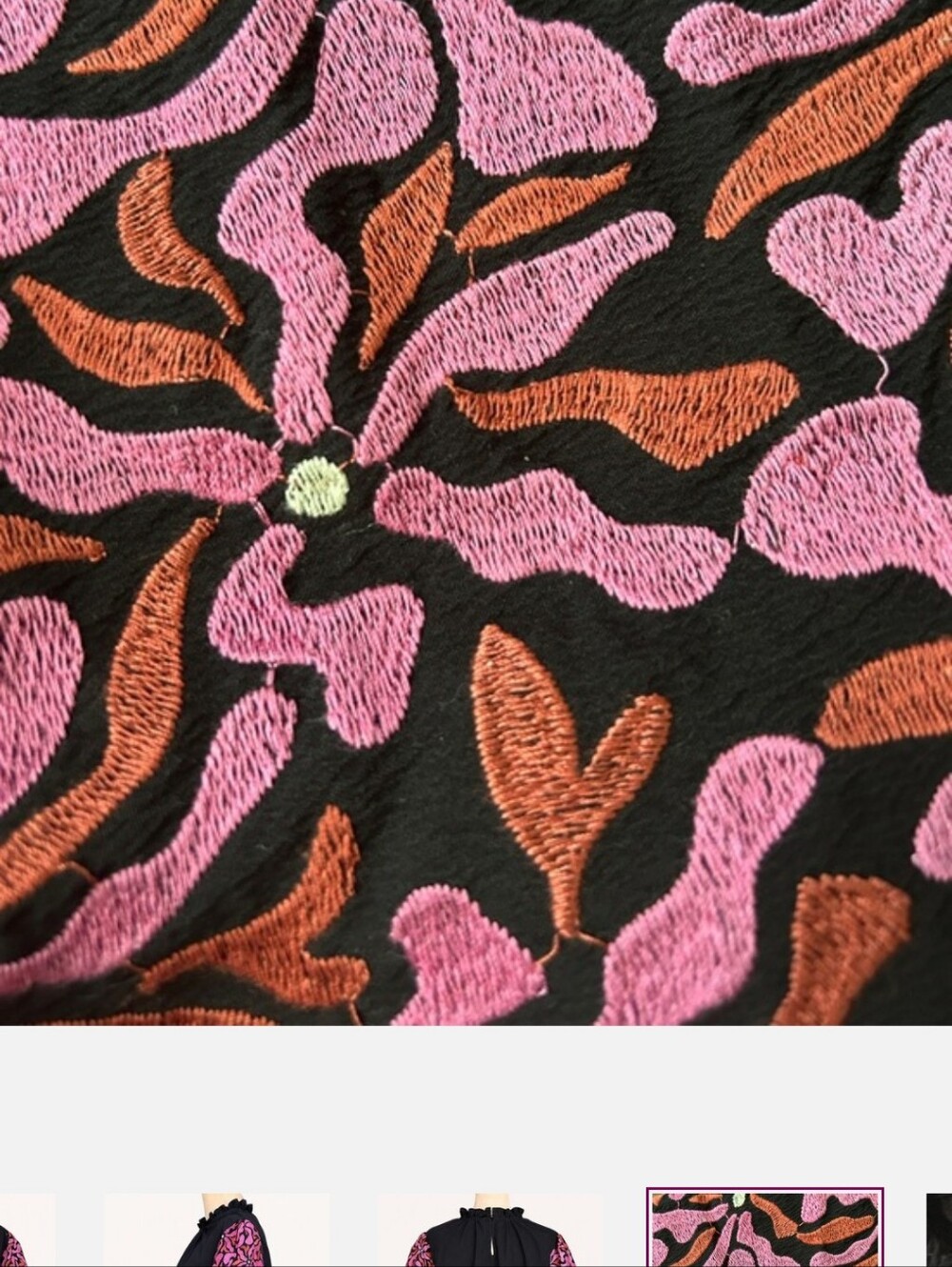 Entro Black Embroidered Puff Sleeve Blouse Top XL Boho - Picture 3 of 5